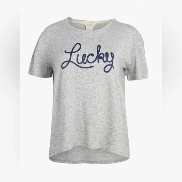 Lucky Brand Western Rodeo Script Graphic Modal T Shirt Grey Navy Oversized Fit M - Picture 1 of 6